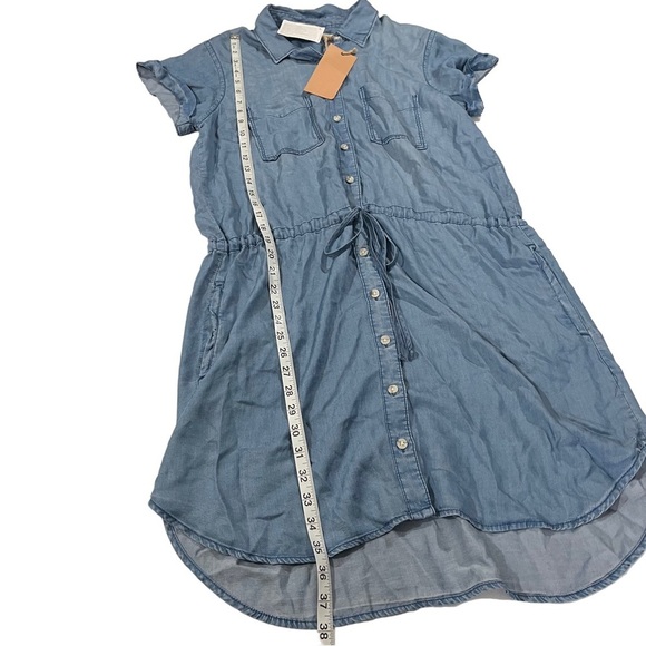 Thread & Supply Women Light Blue Wash Chambray at Knee Dress Sz L Button-Up NWT - Picture 13 of 16